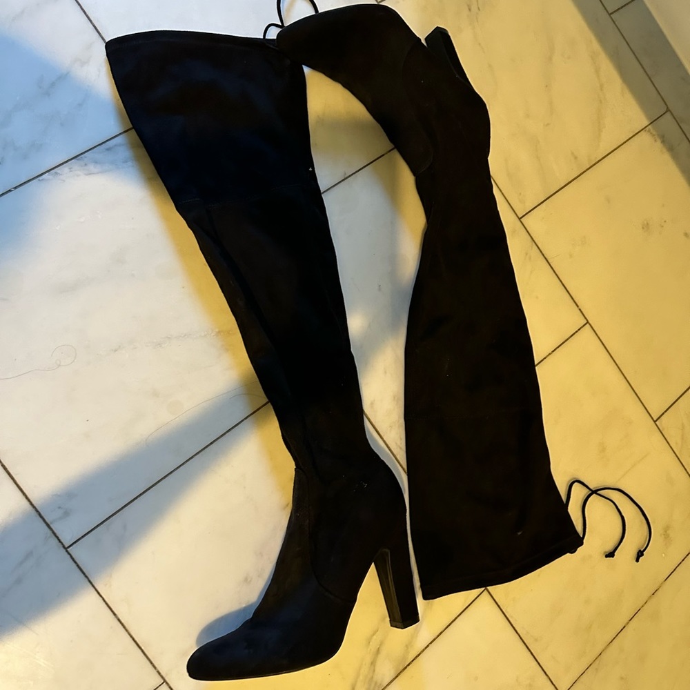 Black over the knee suede boots with heels